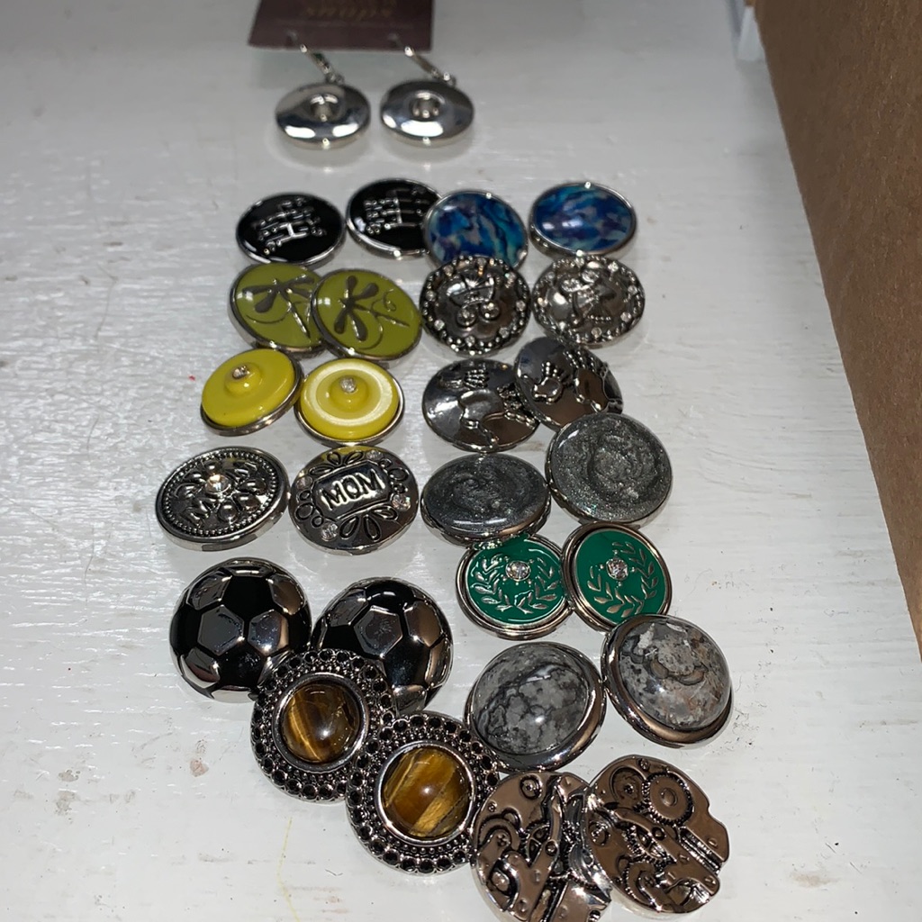 One Pair Silver Tone Snap Leverback Earrings With 13 Pair Snaps. Nwt